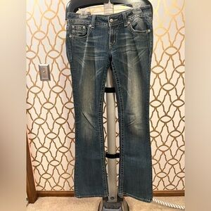 Miss Me Boot Size 28 Inseam 34 with Black Roses and Diamonds